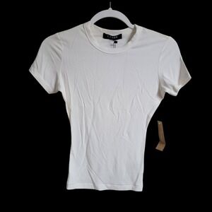 NWT CAARA Off-White Ribbed Short Sleeve Stretch Crew Neck‎ Tee Shirt Size Small
